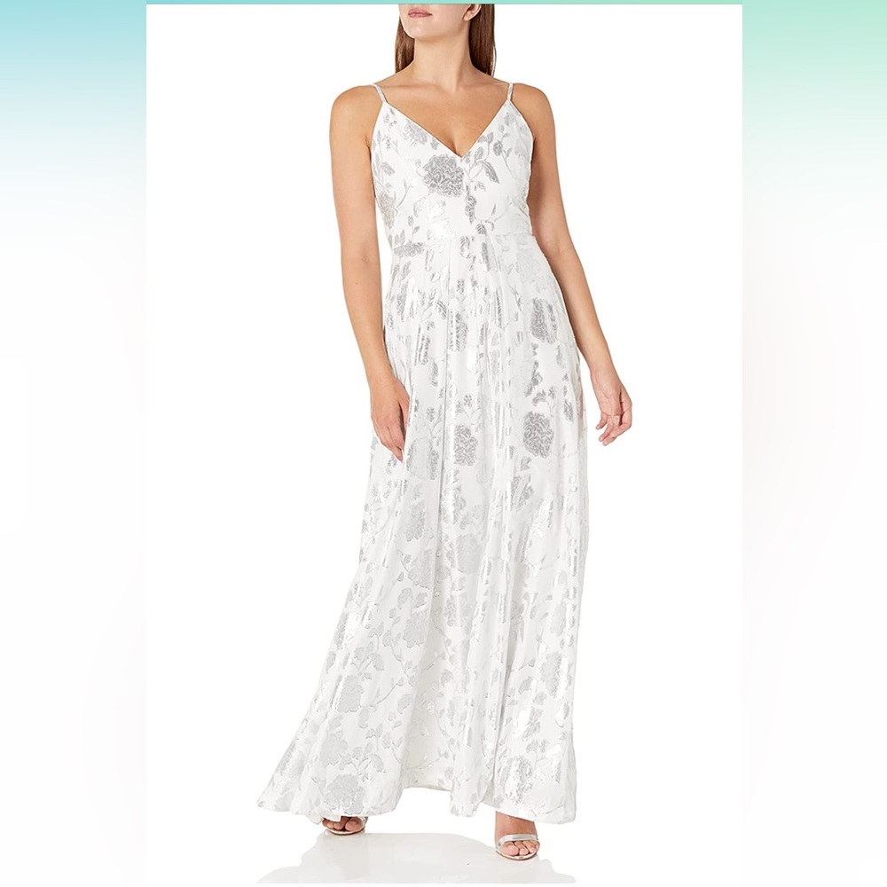 Calvin Klein Women's Spaghetti Strap V Neck Gown semi-formal dress